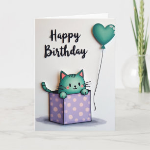 Carte d'anniversaire Féline Turquoise