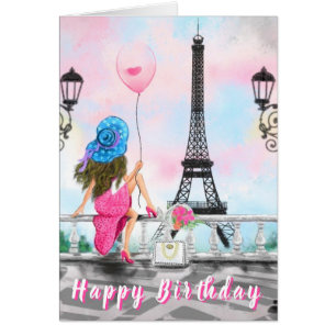 Carte d'anniversaire Femme avec ballon rose à Pari