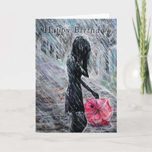 Carte d'anniversaire femme en pluie - Peinture