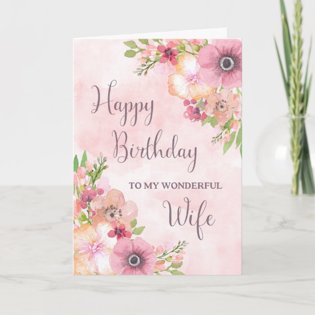 Carte d'anniversaire femme rose Fleurs de printemp (Devant)