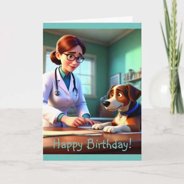 Carte d'anniversaire femme vétérinaire (Devant)