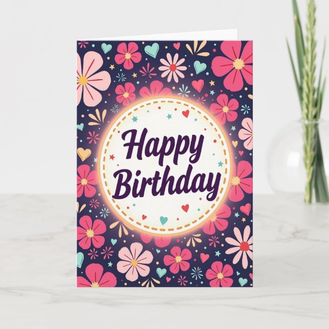 Carte d'anniversaire Festive Bloom (Devant)