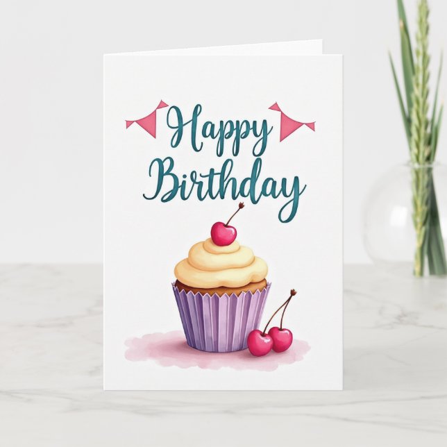 Carte d'anniversaire festive cerise (Devant)