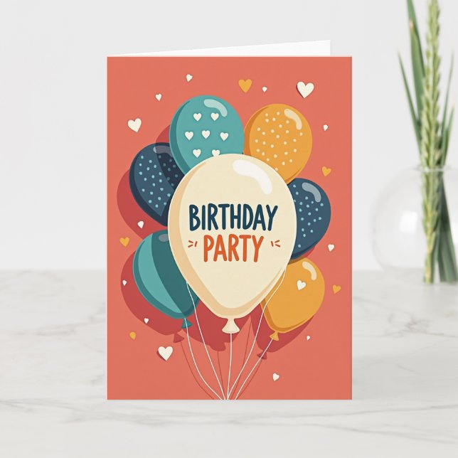 Carte d'anniversaire festive corail (Devant)