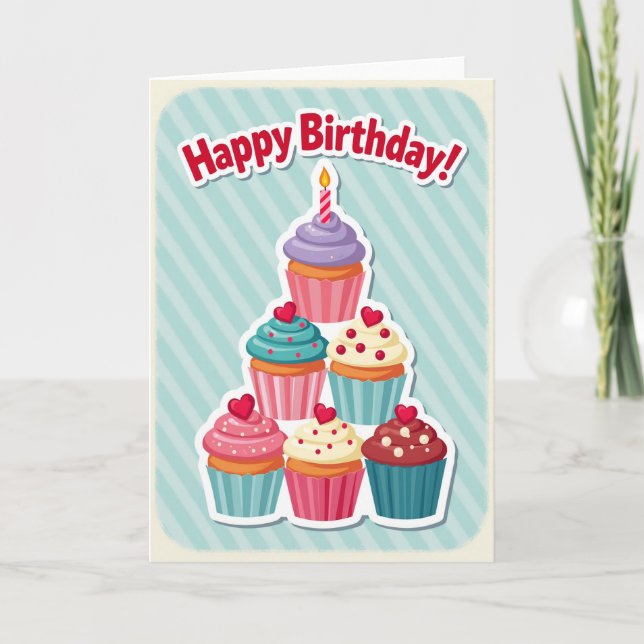 Carte d'anniversaire festive en forme de pyramide (Devant)