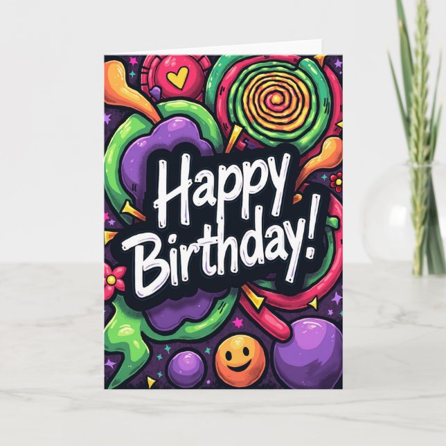Carte d'anniversaire festive néon (Devant)