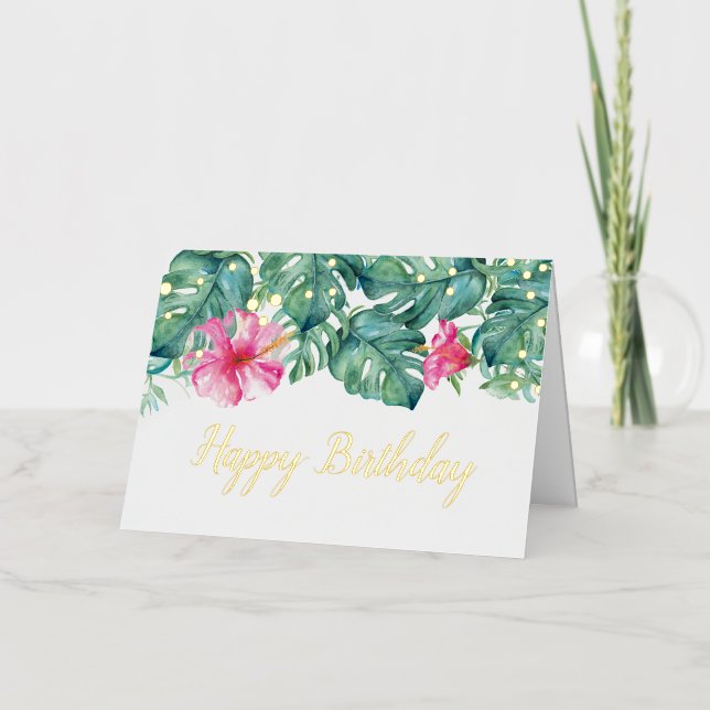 Carte d'anniversaire Feuilles tropicaux Floraux ro (Recto)