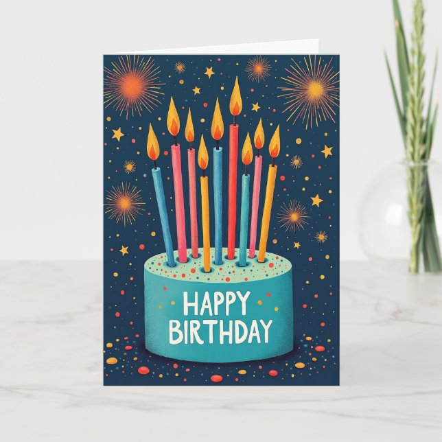 Carte d'anniversaire Feux d'artifice de nuit (Devant)
