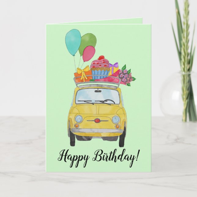 Carte d'anniversaire Fiat 500 Retro Jaune (Devant)