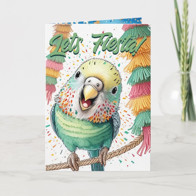 Carte d'anniversaire Fiesta Budgie - Cute Piñatas (Devant)