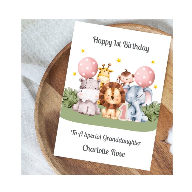 Carte d'anniversaire fille 1ère année Safari Leaf  (Créateur téléchargé)
