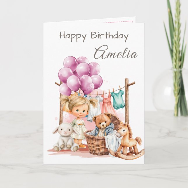 Carte d'anniversaire fille aquarelle (Devant)