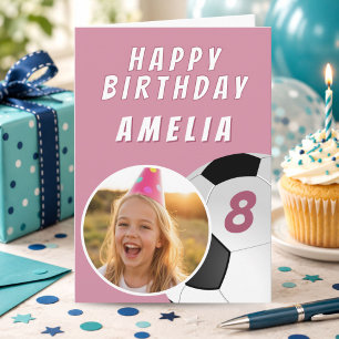 Carte d'anniversaire fille avec ballon de football