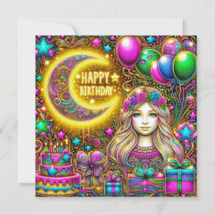CARTE D'ANNIVERSAIRE ~ Fille avec cheveux fluoresc
