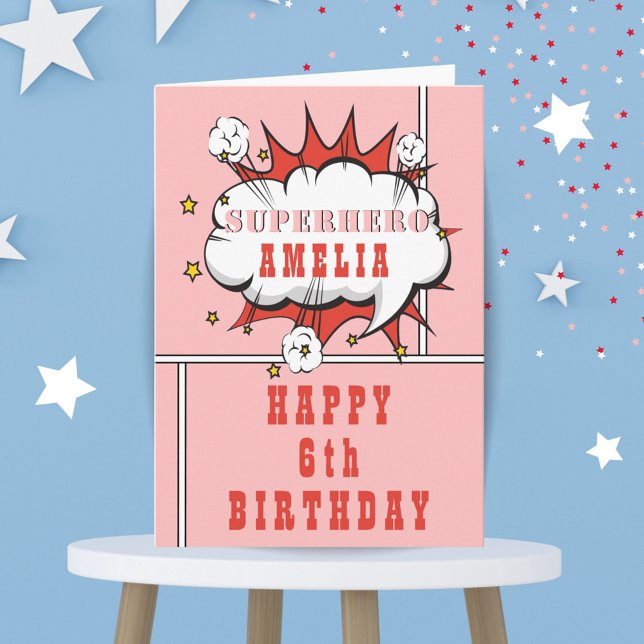 Carte d'anniversaire fille bulle de BD super-héroï (Créateur téléchargé)