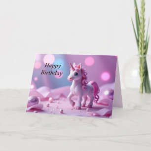 Carte d'anniversaire fille et rose licorne