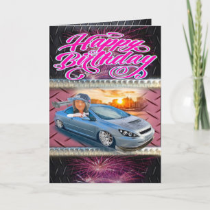 Carte d'anniversaire fille racer