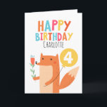 Carte d'anniversaire Filles Fox<br><div class="desc">Cette carte d'anniversaire pour enfants comporte un renard mignon,  un ballon jaune et des fleurs. J'ai également utilisé une police appelée Cool Britannia pour le cap sur le devant et le dos de la carte. Cette carte d'anniversaire convient mieux à une fille prête à être personnalisée.</div>