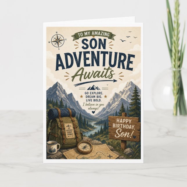 Carte d'anniversaire Fils Aventure Attend  (Devant)