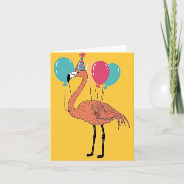 Carte d'anniversaire Flamant rose festif (Devant)