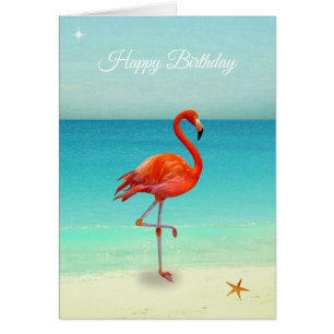 Carte d'anniversaire Flamant Rose sur la Plage
