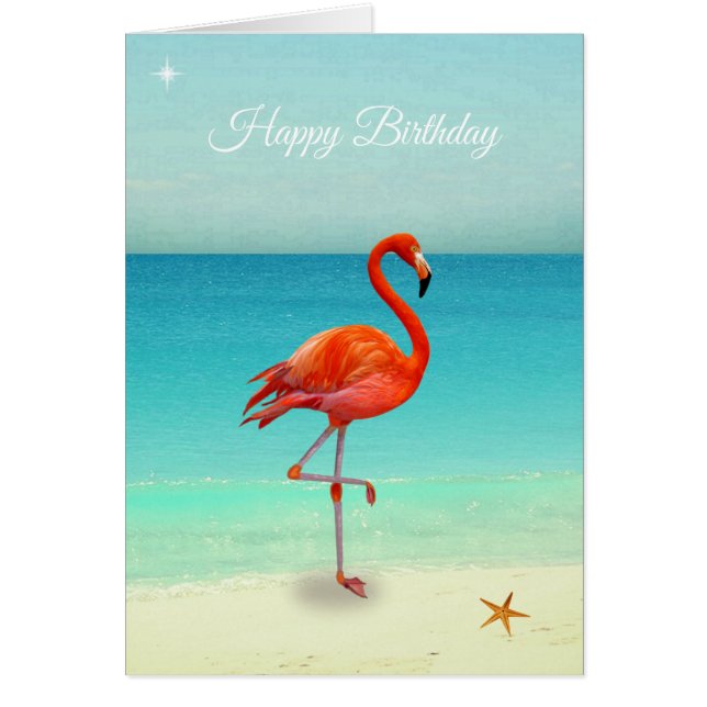 Carte d'anniversaire Flamant Rose sur la Plage (Devant)