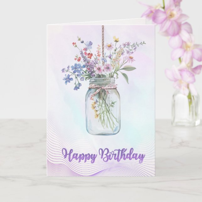 Carte d'anniversaire Fleur Aquarelle Élégante (Orchidée)