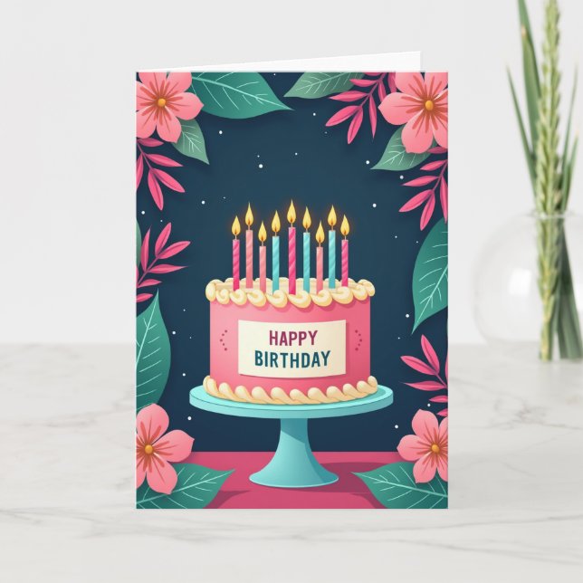 Carte d'anniversaire Fleur de gâteau rose (Devant)