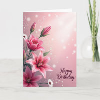 Carte d'anniversaire Fleur de Lys Rose