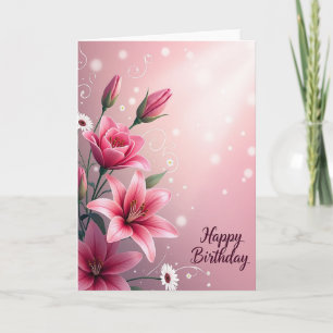 Carte d'anniversaire Fleur de Lys Rose