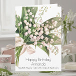 Carte d'anniversaire fleur de mai Lys de la vallée<br><div class="desc">Célébrez un anniversaire de mai avec une élégance intemporelle et des fleurs chargées de sens. Cette carte d'anniversaire de la fleur de naissance de mai présente un délicat bouquet à l'aquarelle de muguet et d'aubépine,  fleurs traditionnelles du mois de mai symbolisant la douceur,  l'humilité,  le bonheur,  l'espoir et l'amour.</div>