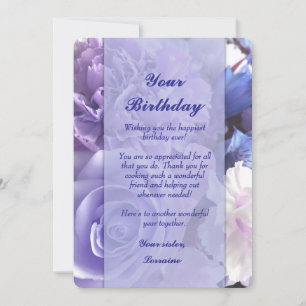 Carte d'anniversaire Fleur de rose bleue violette