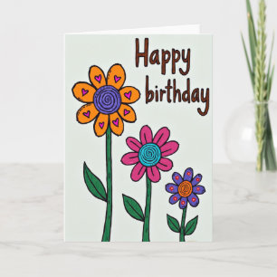 Carte d'anniversaire Fleur Dessinée à la Main