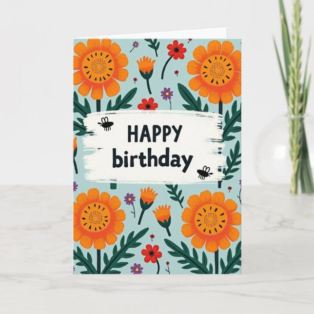 Carte d'anniversaire Fleur d'Orange Festive (Devant)