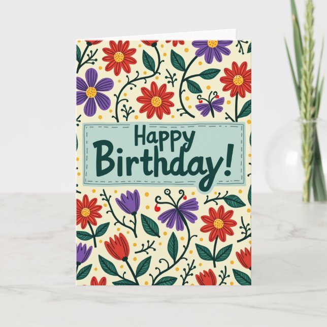Carte d'anniversaire Fleur en Fleur Dessinée à la  (Devant)