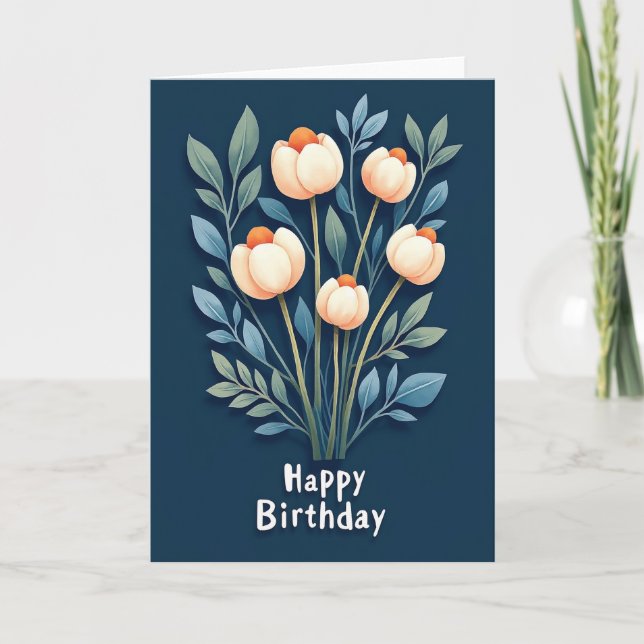 Carte d'anniversaire Fleur Orange Crème (Devant)