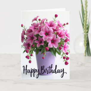 Carte d'anniversaire Fleur rose à pois