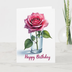 Carte d'anniversaire Fleur Rose Joyeuse