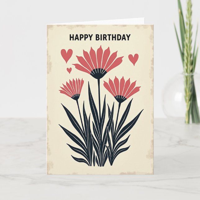 Carte d'anniversaire Fleur Rouge (Devant)