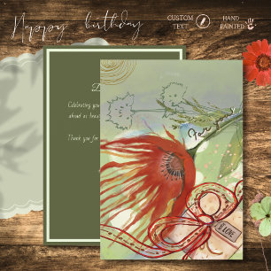 Carte d'anniversaire Fleur Rouge Artistique & Boît