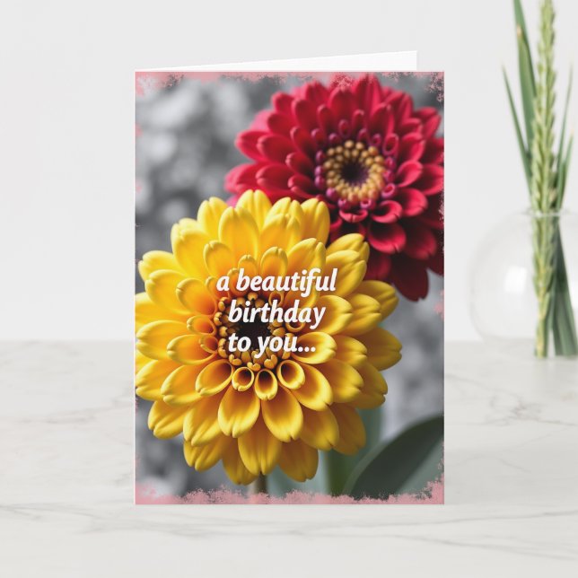 Carte d'anniversaire Fleur Rouge Jaune (Devant)