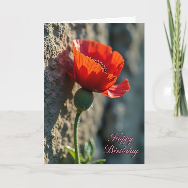 Carte d'anniversaire Fleur Rouge Joyeuse (Devant)