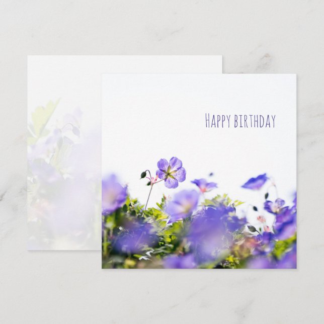 Carte d'anniversaire Fleur sauvage violette Joyeux (Devant / Derrière)
