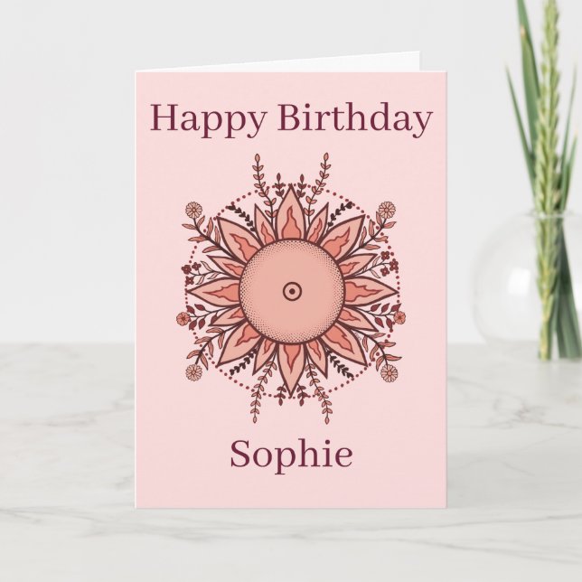Carte d'anniversaire Fleur Solaire Rose (Devant)