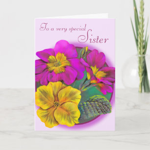 Carte d'anniversaire fleurie de la soeur Primula
