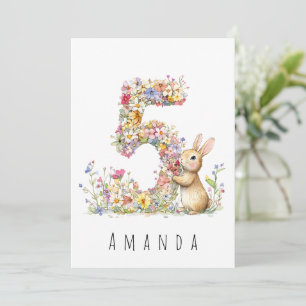 Carte d'anniversaire Fleurie Lapin 5 ans