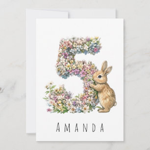 Carte d'anniversaire Fleurie Lapin 5 ans