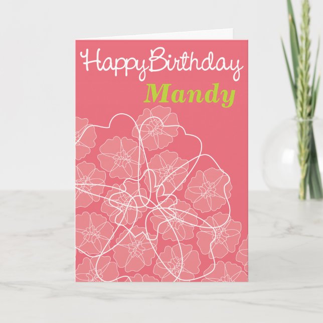 Carte d'anniversaire fleurie rose (Devant)