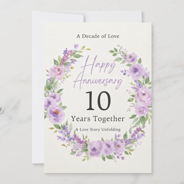 Carte d'anniversaire Fleurie Violette 10 Ans (Devant)