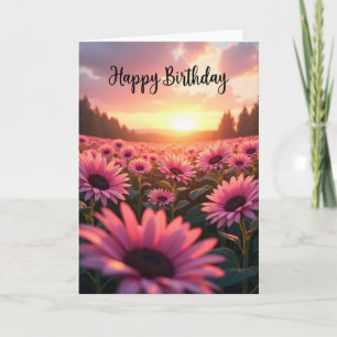 Carte d'anniversaire Fleurissement doux du coucher